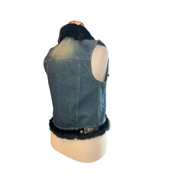 Cejon Denim Vest with Black Rabbit Trim – Y2K Vintage Style Size Large - Picture 3 of 9
